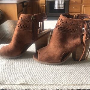 Fringe Peep Toe, Open Back Booties